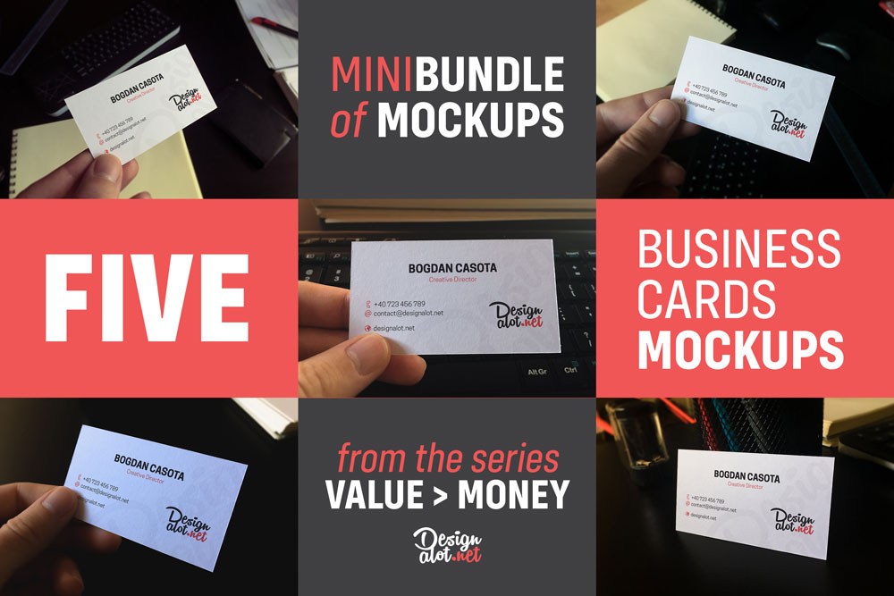 5 Business Cards Realistic Mockups MiniBundle