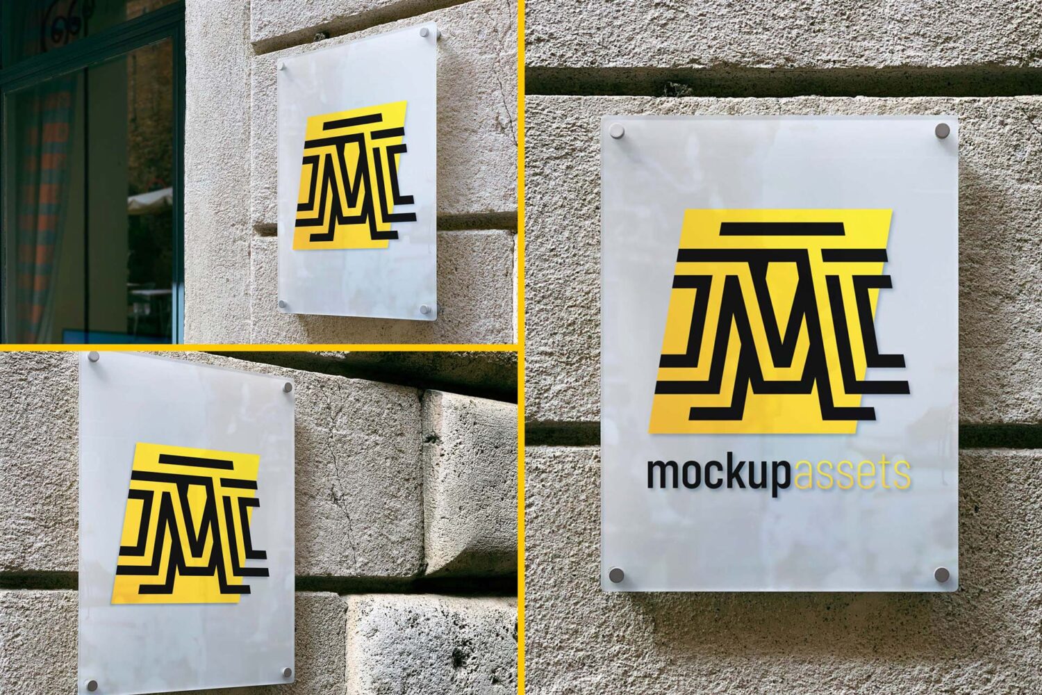 3 Glass Logo Signs Mockups Feat IMG