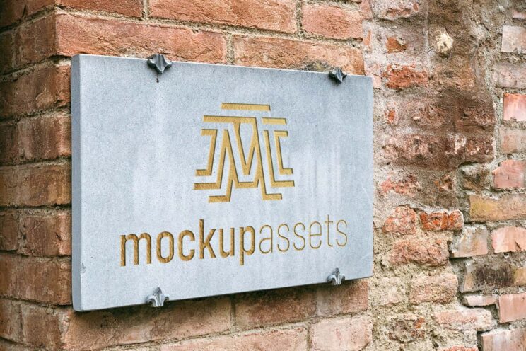 Stone Sign on Brick Wall Logo Mockup Assets
