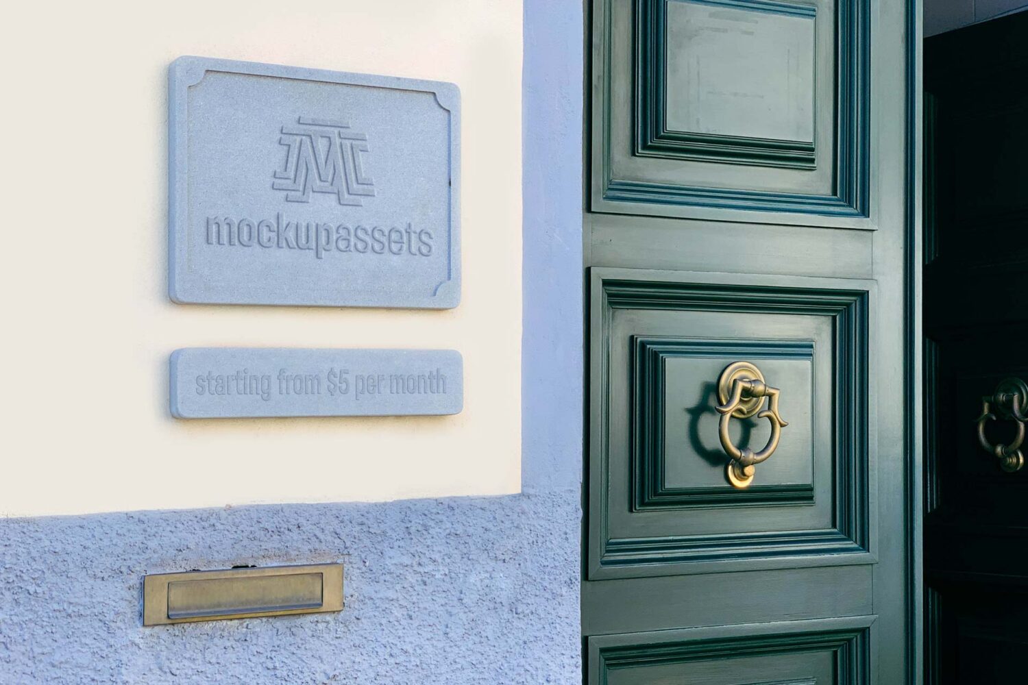 Stone Plaques Mockup at Building Entrance